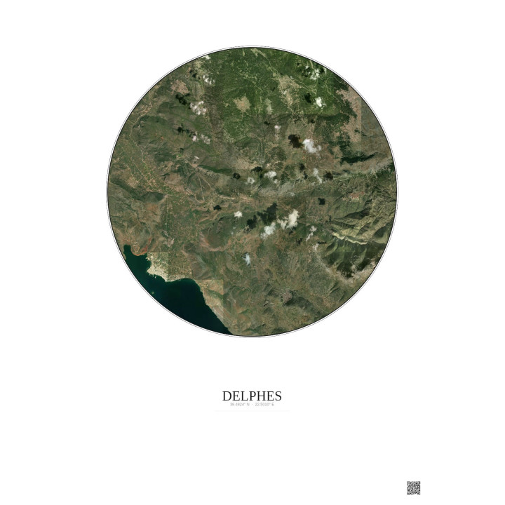 Affiche Delphes – Poster vue satellite 10km Couleur | Gravura – Fond clair