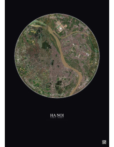 Ha Noi Satellite View Poster 10km Color | Gravura – Dark background
