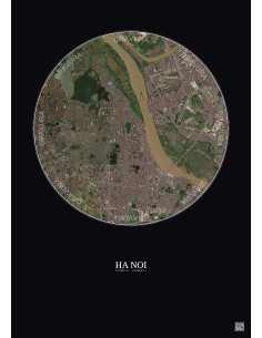 Ha Noi Satellite View Poster 6km Color | Gravura – Dark background