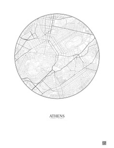 Affiche Athens – Poster carte de ville 2.5km | Gravura – Fond cl