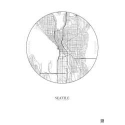 Affiche Seattle – Poster carte de ville 5km | Gravura – Fond clair