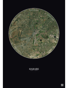 Harare Satellite View Poster 10km Color | Gravura – Dark background