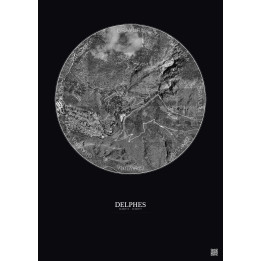 Delphes Satellite View Poster 1km B&W | Gravura – Dark background