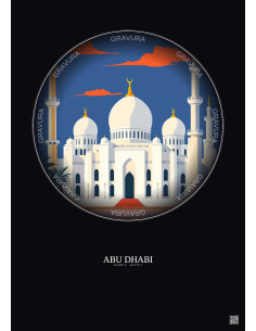Abu Dhabi Vintage Travel Poster – Sheikh Zayed Mosque | Gravura – Dark background