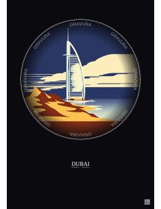 Dubai Vintage Travel Poster – Burj Al Arab | Gravura – Dark background