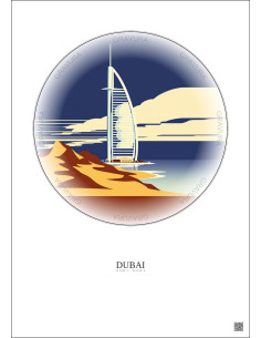 Dubai Vintage Travel Poster – Burj Al Arab | Gravura – Light background