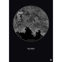 Affiche Delphes – Poster vue satellite 30km N&B | Gravura – Fond foncé