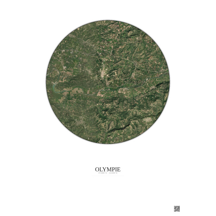 Affiche Olympie – Poster vue satellite 5km Couleur | Gravura – Fond clair