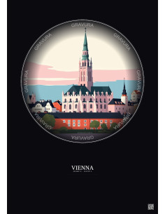 Vienna Vintage Travel Poster – Most Iconic Landmark Of Vienna | Gravura – Dark background