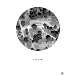 Affiche Olympie – Poster vue satellite 0.1km N&B | Gravura – Fond clair