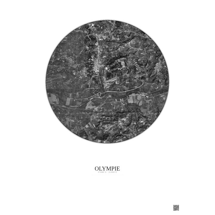 Olympie Satellite View Poster 2.5km B&W | Gravura – Light background