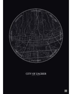Affiche City Of Zagreb – Poster carte de ville 2.5km | Gravura –