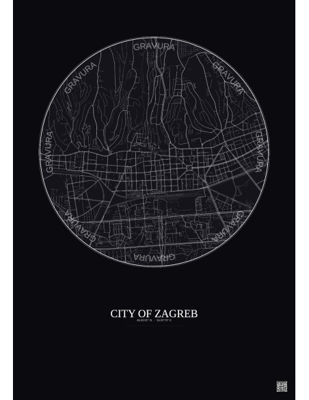 City Of Zagreb City Map Poster 2.5km | Gravura – Dark background