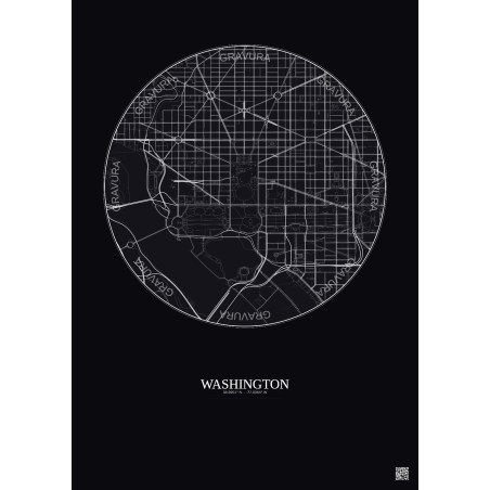 Affiche Washington – Poster carte de ville 2.5km | Gravura – Fond foncé