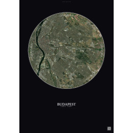 Affiche Budapest – Poster vue satellite 10km Couleur | Gravura – Fond foncé