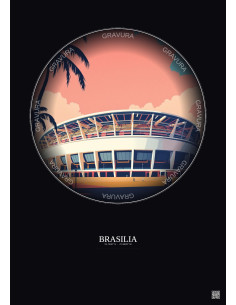 Affiche Brasilia – Poster illustration vintage – Estadio Nacional De Brasilia | Gravura – Fond foncé