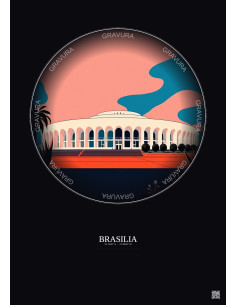 Affiche Brasilia – Poster illustration vintage – Palacio Do Planalto | Gravura – Fond foncé