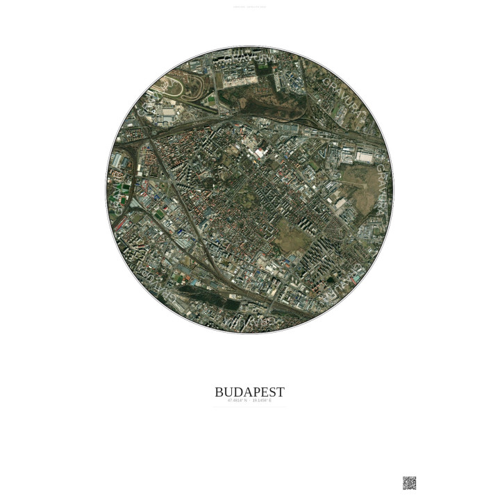 Budapest Satellite View Poster 2.5km Color | Gravura – Light background