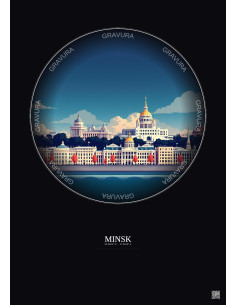 Affiche Minsk – Poster illustration vintage – Minsk | Gravura – Fond foncé