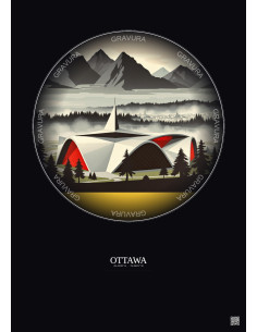 Affiche Ottawa – Poster illustration vintage – Canadian Tire Centre | Gravura – Fond foncé