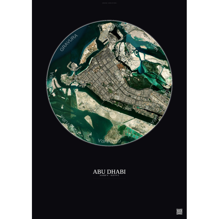 Affiche Abu Dhabi – Poster vue satellite 10km Couleur | Gravura – Fond foncé