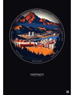 Affiche Santiago – Poster illustration vintage – Santiago | Gravura – Fond foncé
