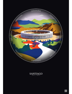 Affiche Santiago – Poster illustration vintage – Estadio Monumental | Gravura – Fond foncé