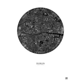 Affiche Dublin – Poster vue satellite 2.5km N&B | Gravura – Fond clair