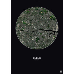 Affiche Dublin – Poster vue satellite 2.5km Couleur | Gravura – Fond foncé