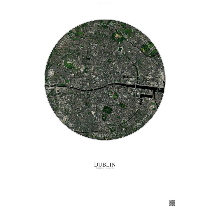 Affiche Dublin – Poster vue satellite 2.5km Couleur | Gravura – Fond clair