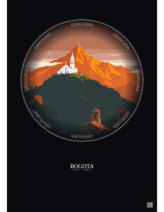 Bogota Vintage Travel Poster – Most Iconic Landmark Of Bogota | Gravura – Dark background