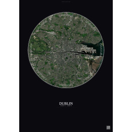 Affiche Dublin – Poster vue satellite 6km Couleur | Gravura – Fond foncé