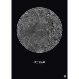 Affiche New Delhi – Poster vue satellite 10km N&B | Gravura – Fond foncé