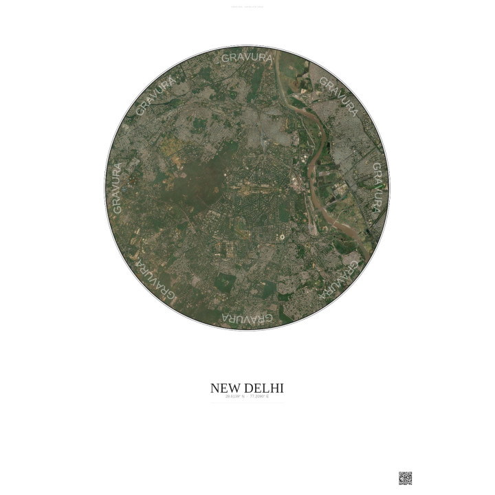 Affiche New Delhi – Poster vue satellite 10km Couleur | Gravura – Fond clair