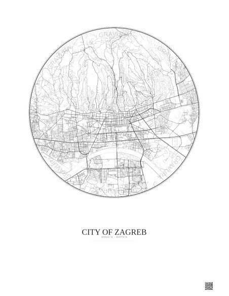 City Of Zagreb City Map Poster 6km | Gravura – Light background
