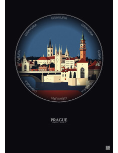 Affiche Prague – Poster illustration vintage – Famous Viewpoint Of Prague | Gravura – Fond foncé