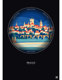 Affiche Prague – Poster illustration vintage – Most Iconic Landmark Of Prague | Gravura – Fond foncé