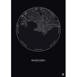Affiche Montevideo – Poster carte de ville 10km | Gravura – Fond foncé