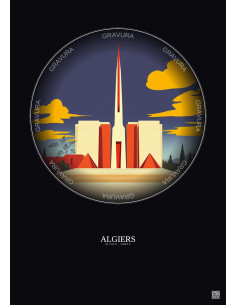Affiche Algiers – Poster illustration vintage – Martyrs Memorial | Gravura – Fond foncé