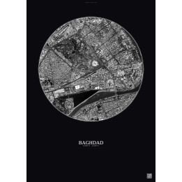 Affiche Baghdad – Poster vue satellite 2.5km N&B | Gravura – Fond foncé