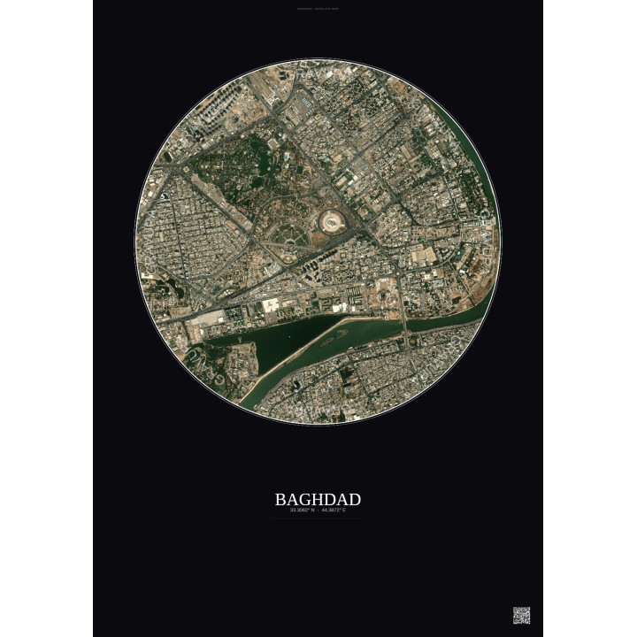 Baghdad Satellite View Poster 2.5km Color | Gravura – Dark background