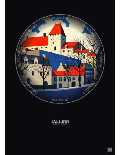 Affiche Tallinn – Poster illustration vintage – Banned Books Museum | Gravura – Fond foncé