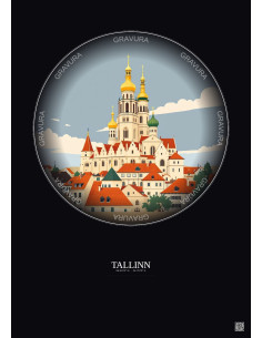Affiche Tallinn – Poster illustration vintage – Tallinn | Gravura – Fond foncé