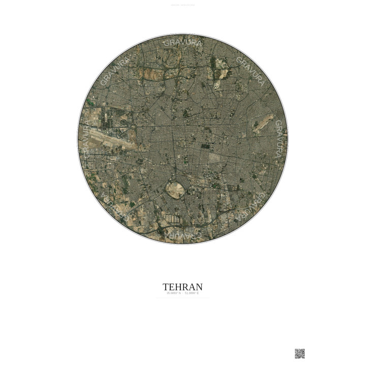 Tehran Satellite View Poster 10km Color | Gravura – Light background