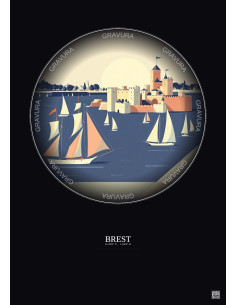 Brest Vintage Travel Poster – Brest | Gravura – Dark background