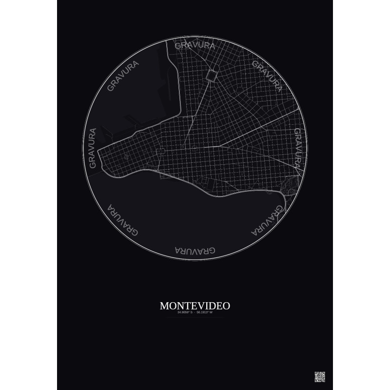 Affiche Montevideo – Poster carte de ville 2.5km | Gravura – Fond foncé