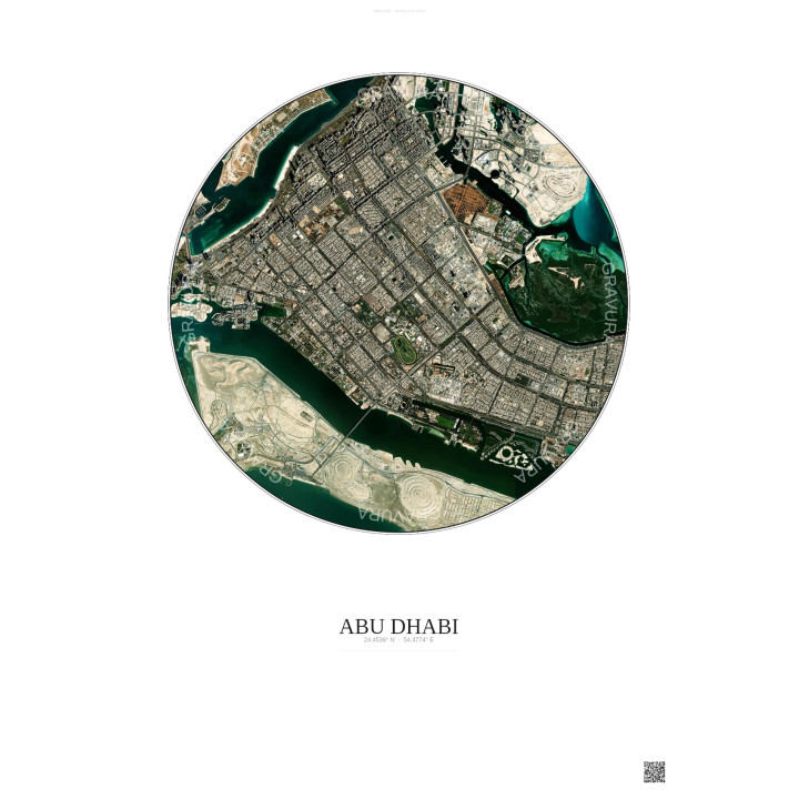 Affiche Abu Dhabi – Poster vue satellite 6km Couleur | Gravura – Fond clair