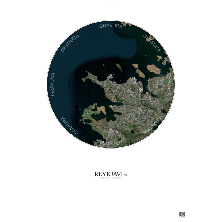 Reykjavik Satellite View Poster 10km Color | Gravura – Light background