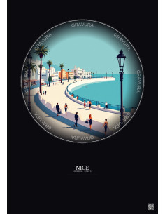 Nice Vintage Travel Poster – Promenade Des Anglais | Gravura – Dark background