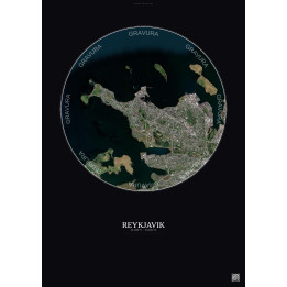 Reykjavik Satellite View Poster 6km Color | Gravura – Dark background